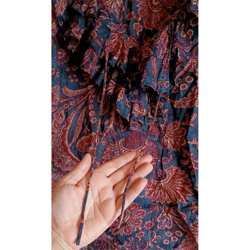 Lauren Ralph Lauren Paisley Ruffle Tie Neck Boho Blouse Lightweight XS - Picture 3 of 9